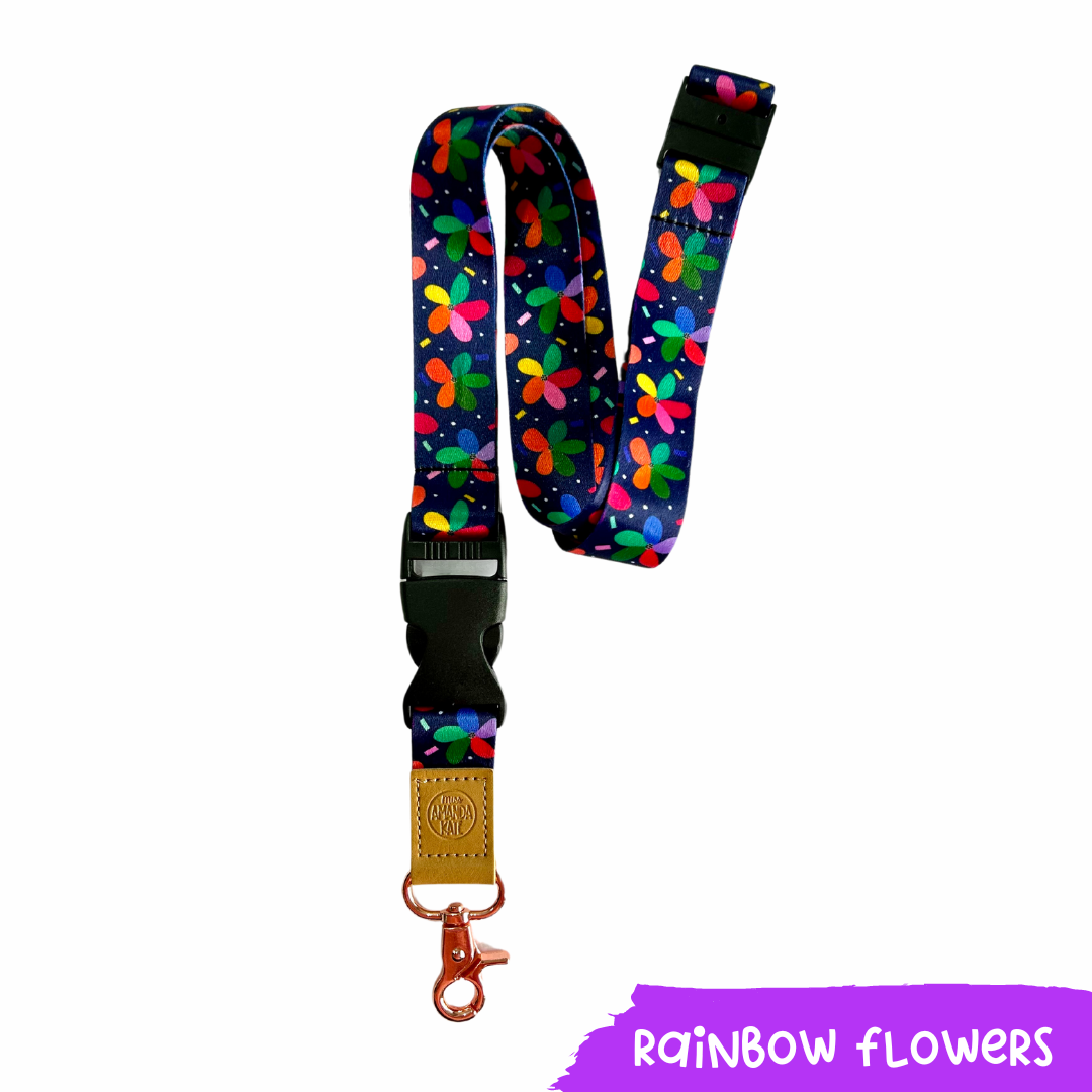 Rainbow Flowers Lanyard – Miss Amanda Kate