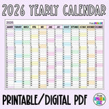 2026 Yearly Printable Calendar | DIGITAL DOWNLOAD (A1, A2, A3 & A4)