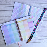 2027 Teacher Planner Essentials Bundle showing weekly planner layout, assessment recording pages and teacher lanyard