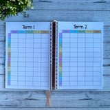 2027 Australian Teacher Planner showing full-colour term tracking pages for planning the school term