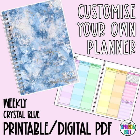 2025 Crystal Blue WEEKLY Printable Planner - DIGITAL DOWNLOAD