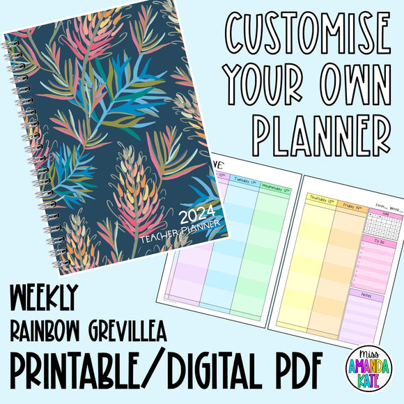 2024 Rainbow Grevillea Weekly Printable Planner - DIGITAL DOWNLOAD