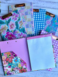 Colourful Miss Amanda Kate Teacher Clipboard Folder collection with lined notepad and internal storage pocket