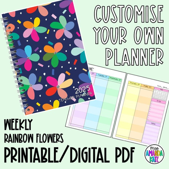 2025 Rainbow Flowers WEEKLY Printable Planner - DIGITAL DOWNLOAD