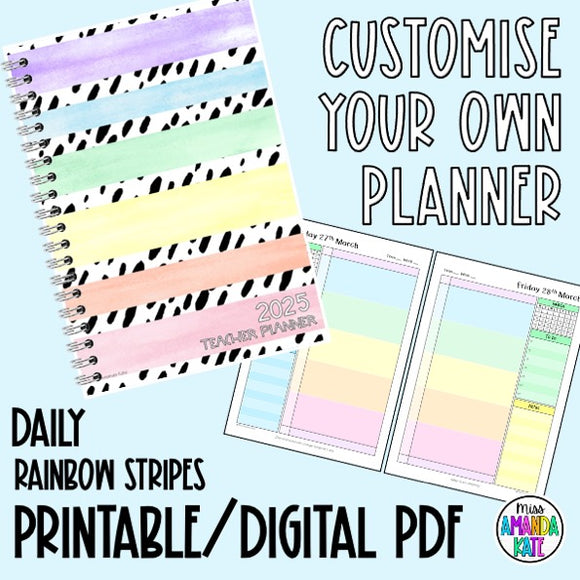 2025 Rainbow Stripes DAILY Printable Planner - DIGITAL DOWNLOAD