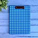 Miss Amanda Kate Blue Gingham Teacher Clipboard Folder with rose gold clipboard clip