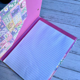 Patchwork Teacher Clipboard Folder open to show the 40-sheet lined notepad