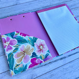 Petal Bloom Teacher Clipboard Folder open to show the 40-sheet lined notepad