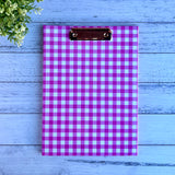 Miss Amanda Kate Pink Gingham Teacher Clipboard Folder with rose gold clipboard clip