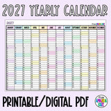 2027 Yearly Printable Calendar | DIGITAL DOWNLOAD (A1, A2, A3 & A4)